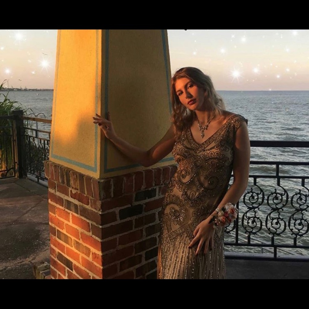Nude Handbeaded Prom Dress - Picture 2 of 3